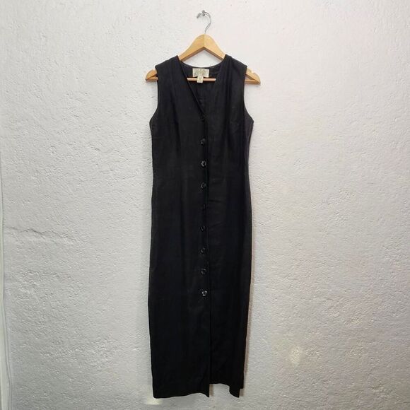 Black linen button up maxi dress - Picture 1 of 3